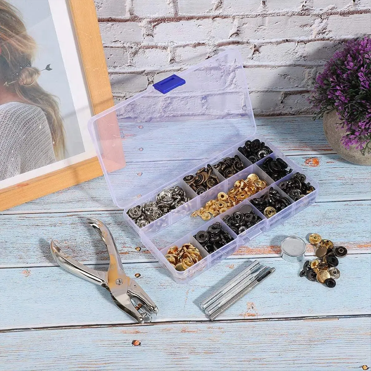 

AB08 120 Set Snap Fastener Kit Leather 6 Color Metal Press Studs Installation Tools