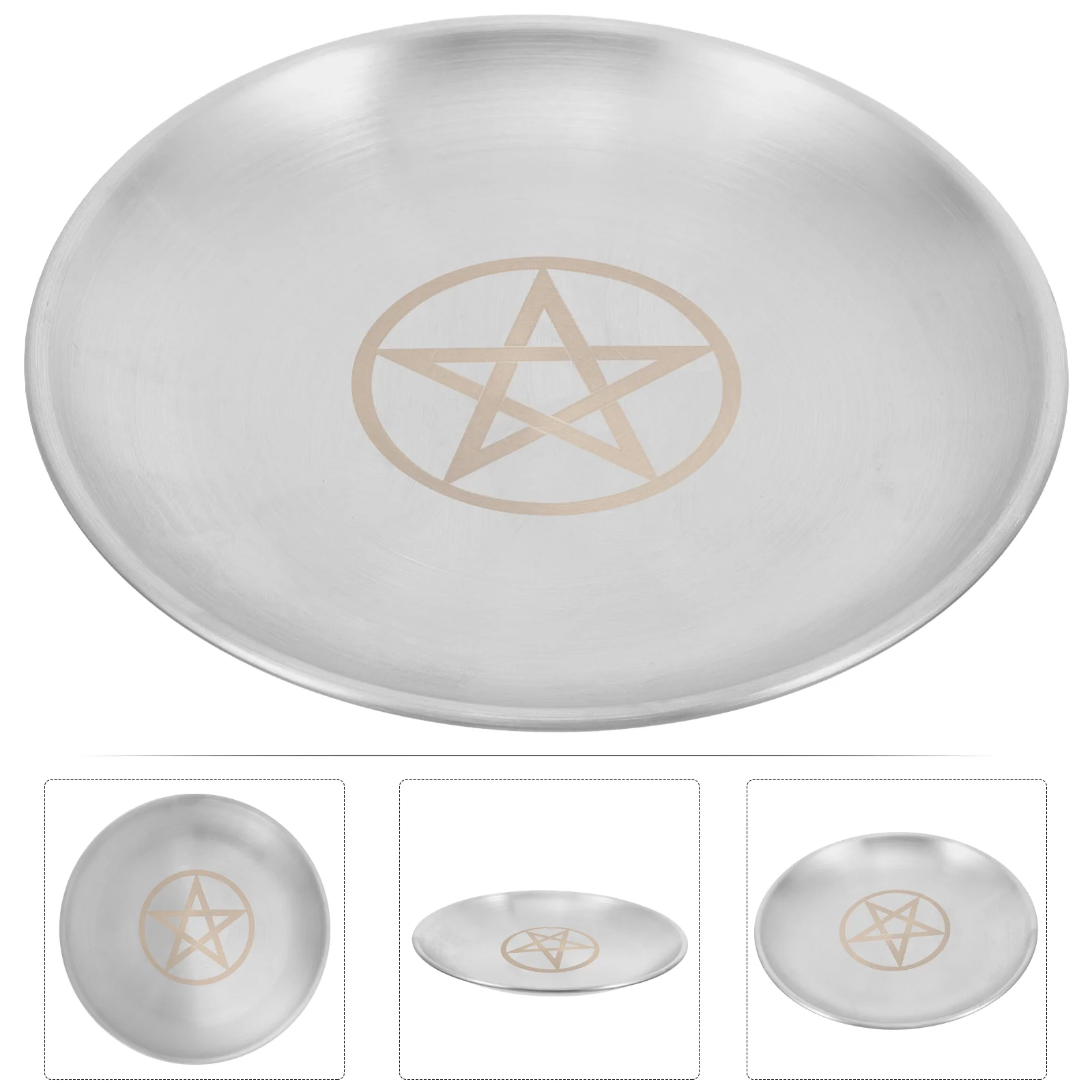 

Pentagram Candles Trays Altar Plate Holder Candlestick Dining Table Stainless Steel Centerpiece Banquet Ritual