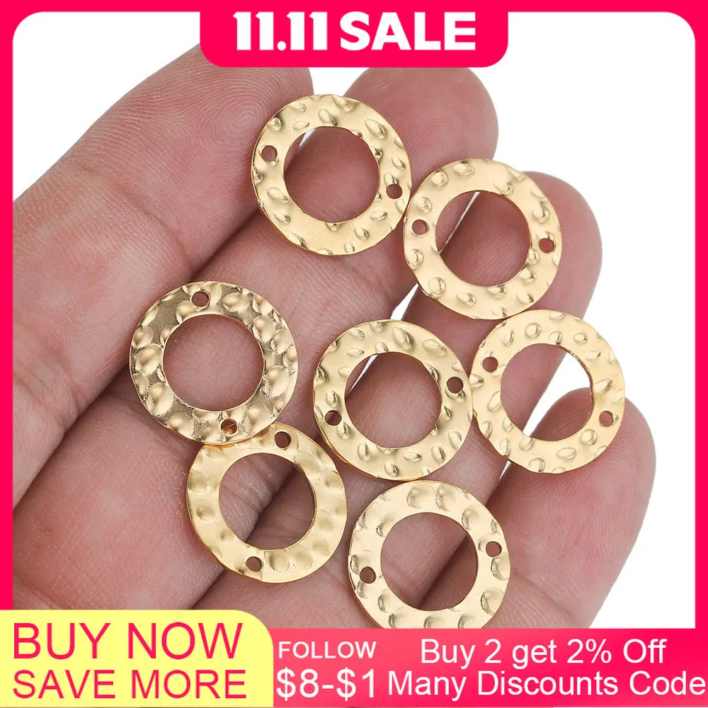 

20pcs Stainless Steel Double Hole Texture Circle Ring Gold Plated Charm Earrings Conectors for Jewelry Making Supplies Wholesale