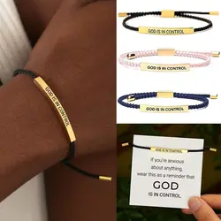 GOD IS IN CONTROL Tube Bracelet Adjustable Stretchable Couple Bracelet Gold Rose Gold Braided Bracelet