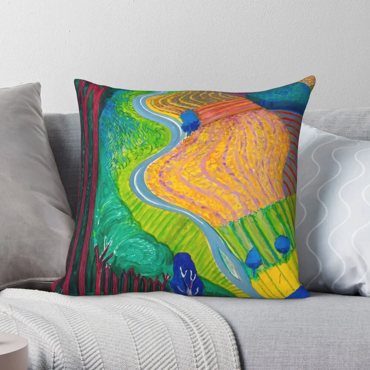 David Hockney Garrowby Hill Pillowcase Polyester Linen Velvet Creative Zip Decor Pillow Case Sofa Cushion Case