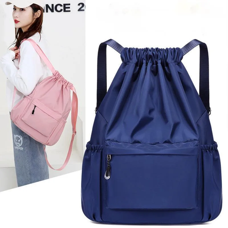 Minimalist Lightweight Sports Drawstring Backpack With Logo Printing Solid Color Large Capacity Basketball Swing Storage Bag  S