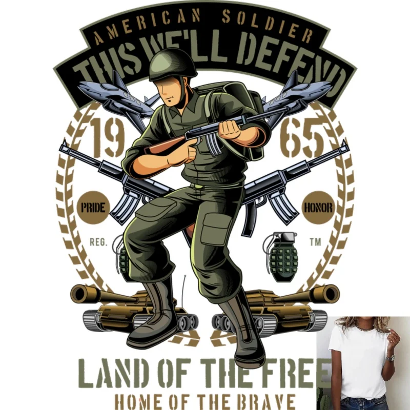 American Soldier Theme Heat - Transfer White Ink Iron - on Patch, Military - Element Personality Print, Suitable for T -