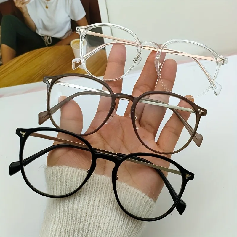 3PCS Ultra Light Metal Round Fashionable Rice Nail Anti Blue Light Glasses for Both Men and Women, Versatile Flat Light Glasses