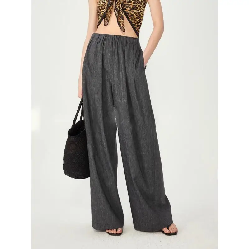 Maxdutti 2026 Spring Summer High Waist Loose Minimalist Woman Clothes Linen Loose Women's Pants And Trousers Wide Leg Pants