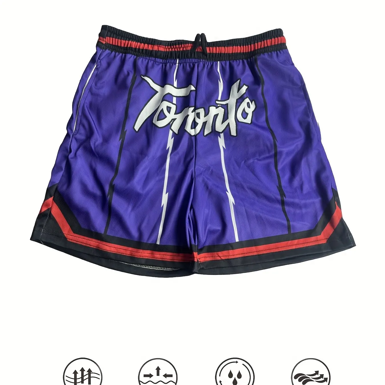 Summer Men Vertical Lightning Stripe Mesh Basketball Shorts Red Black Color Block Cuff Breathable Sports Training Shorts