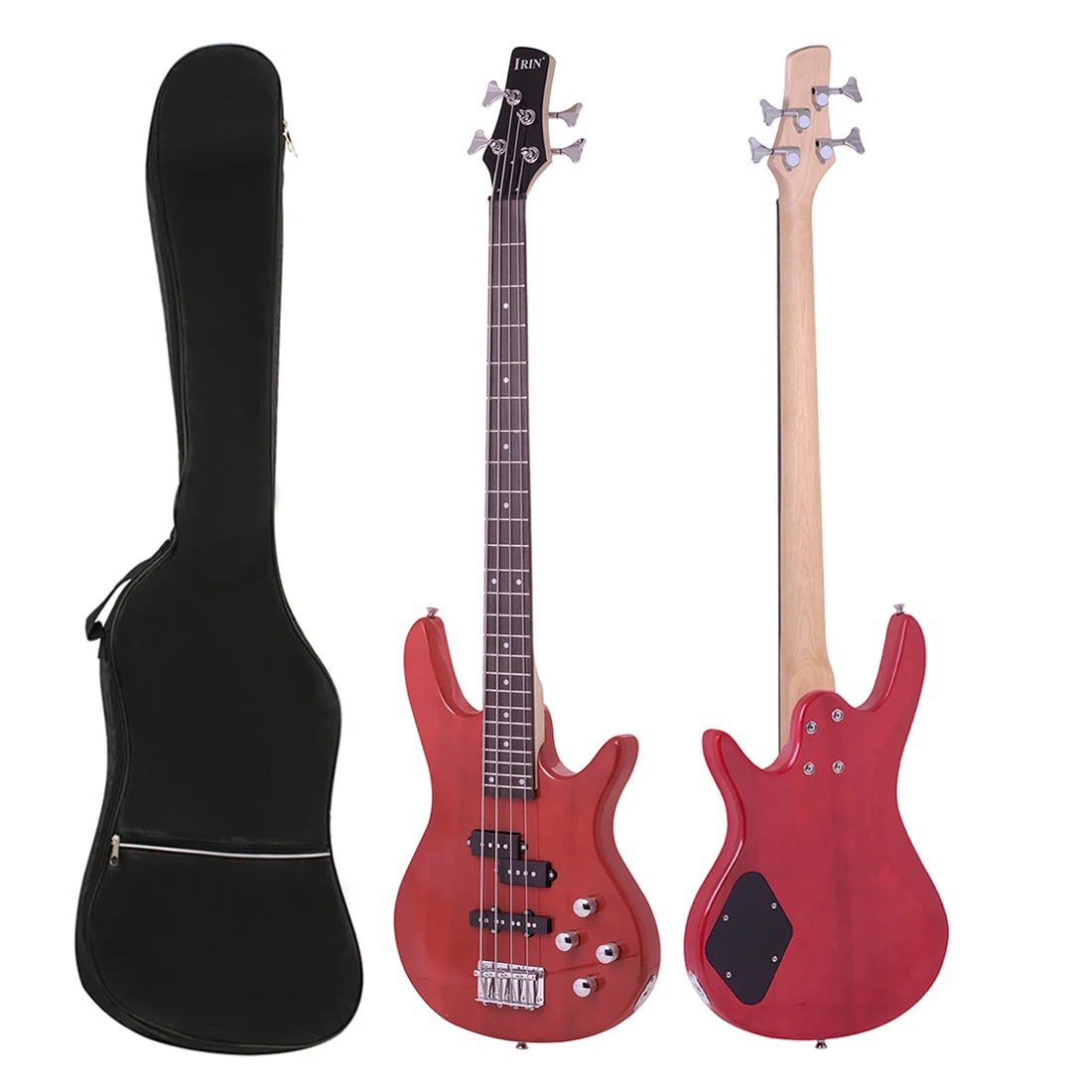 IRIN-Guitarra eléctrica de bajo con bolsa, cuerpo de tilo rojo vino, Guitarra de cuello de Arce, 4 cuerdas, afinador, efecto de Pedal, Capo, pieza de selección