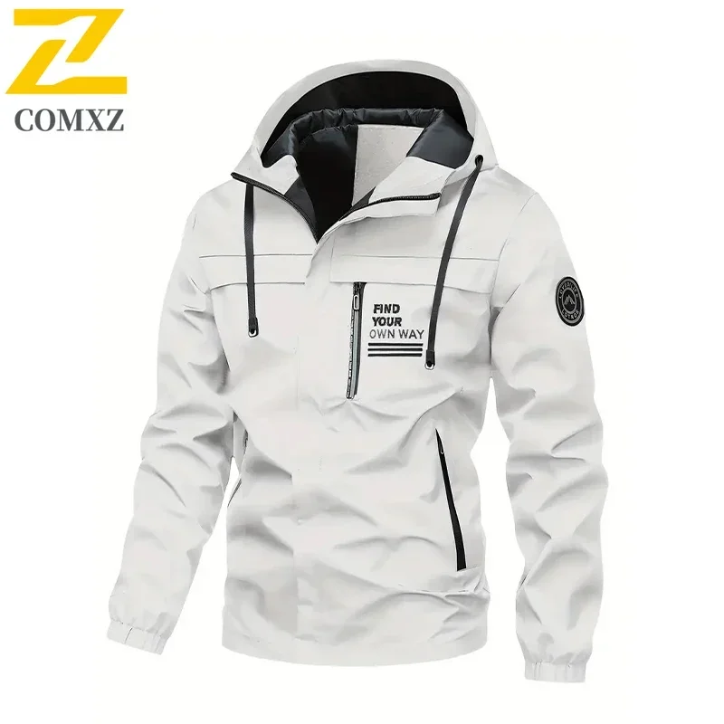 Fashion Men's Jacket 2025 New Outdoor Waterproof Hooded Windbreaker Autumn Plus Size Ultra Light Multi-pocket Work Coat For Men