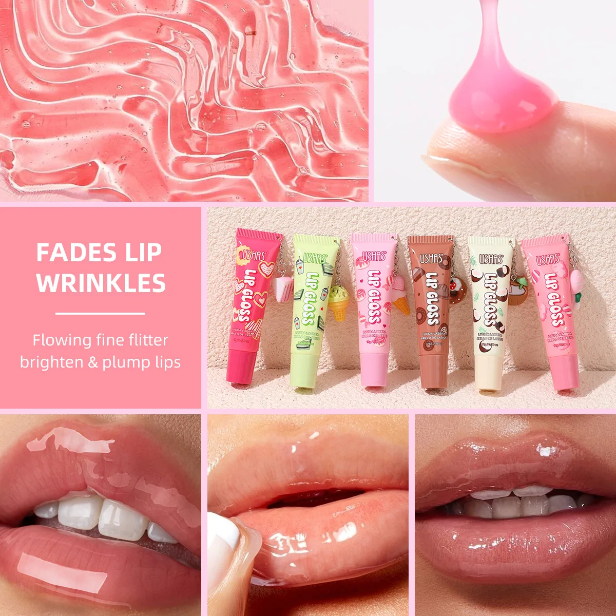 European American Cross Border Hot Sale Lip Gloss with Pendant Long Lasting Hydrating Lip Gloss Lipstick Lip Tint for Makeup