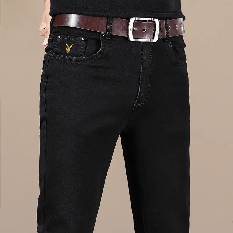 

Black Slim Fit Jeans Men's Summer New Style Trendy Casual Long Pants Cotton Polyester Spandex Wear Resistant