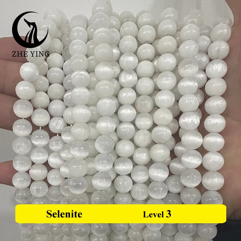 5A حقيقية الطبيعية Selenite حجر شبه دائري فضفاض الأحجار الكريمة الخرز 6 8 10 مللي متر اختيار حجم سوار قلادة اكسسوارات