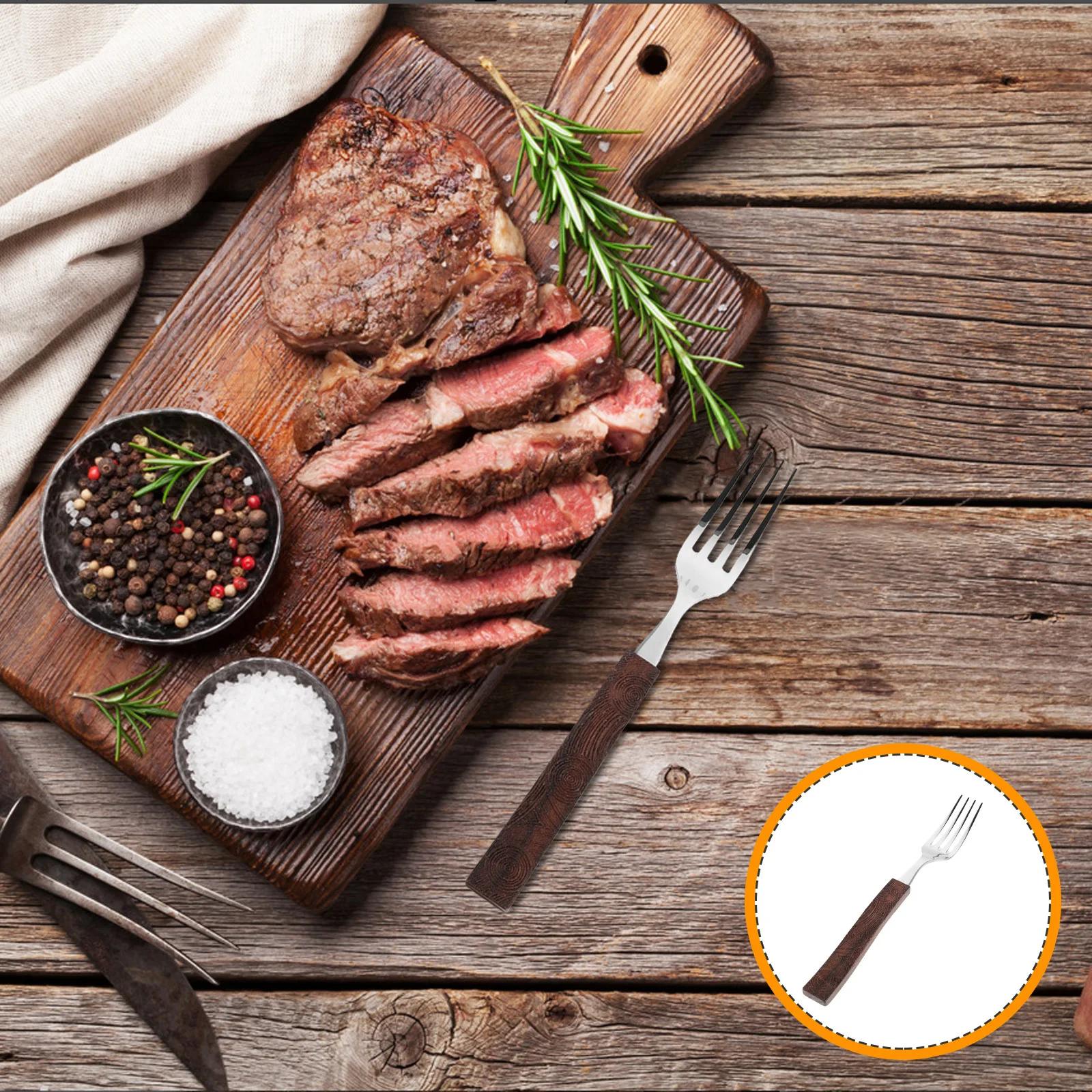 

Stainless Steel Dinner Forks Wooden Handle Elegant Carving Design Restaurant Cutlery For Home Hotel Kitchen