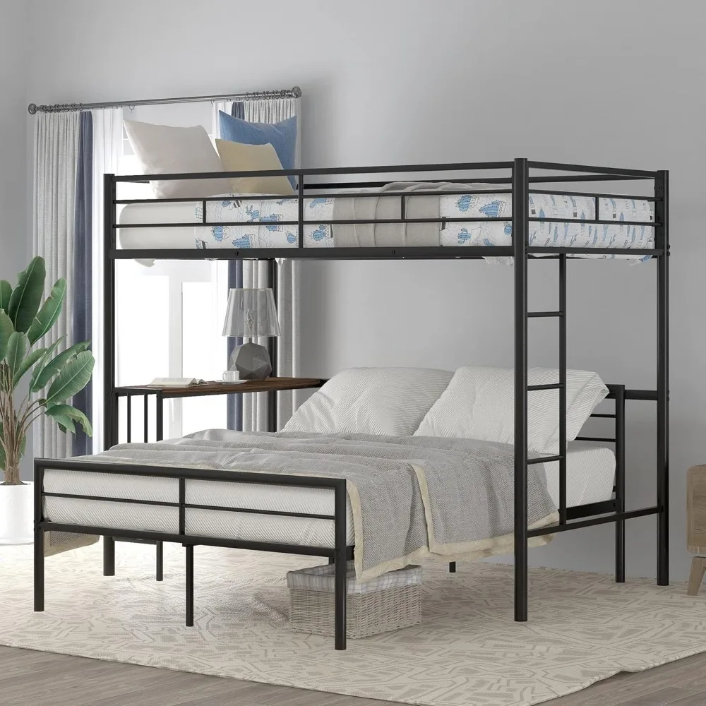 Twin Over Full Bunk Bed,Dormitory bed  Metal L-Shaped Bunk Bed Frame with Desk, Guardrail and Ladder, Space Saving Bed