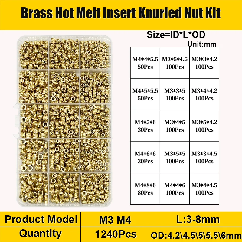 Messing-Einsatz mutter m2 m3 m4 Messing-Wärmesatz-Einsatz mutter Heiß schmelze gerändelte Gewinde einsätze Doppel-Twill-Einbettung Kupfer mutter 3D-Druck – Detail 11