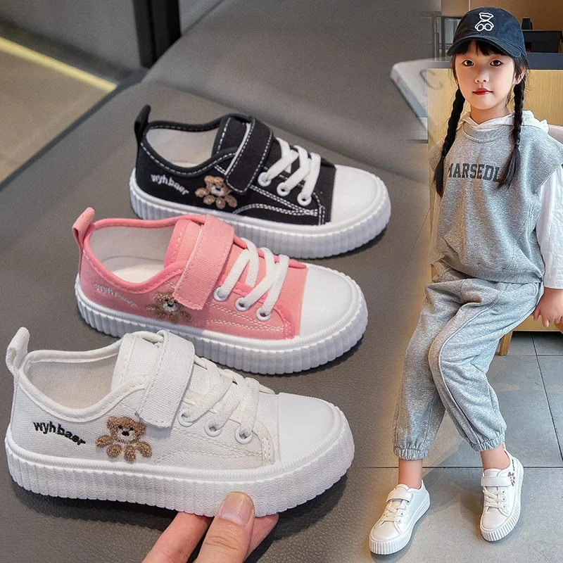 Kinderen Canvas Schoen 2023 Lente Herfst Meisje Non-Slip Vrijetijdsschoenen School Platte Kinderen Sneakers Jongen Zachte Zool Ademende Board Schoen