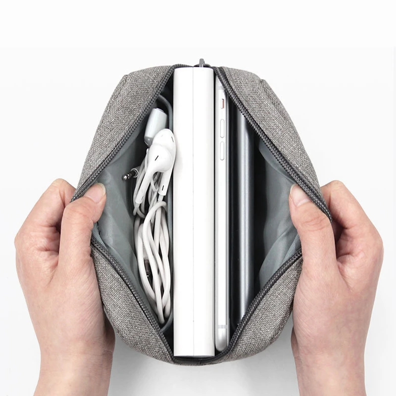 BOONA-Bolsa de almacenamiento portátil para viaje, bolsa de almacenamiento multifuncional para portátil, adaptador de corriente, Banco de energía, cargador de Cable de datos, gris