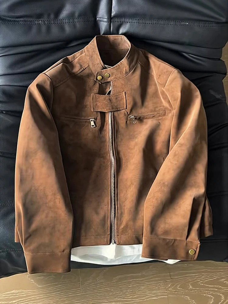 

Retro American Sle Men's ort Leather Jaet Motorcycle Coat Spring Autumn Trendy Brand Haome Harrison Bomber Jaet