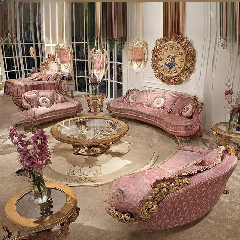 

Luxury solid wood sofa, European style palace villa, fabric sofa combination, large unit furniture customization