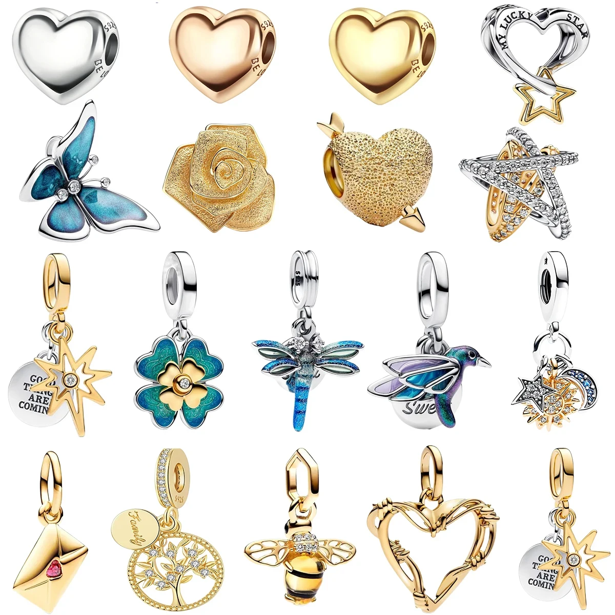 

Новый оригинальный стерлингового серебра 925 пробы, красочное сердце, клевер, роза, звезда, бабочка, птица, бусина, подвески для DIY браслета, ожерелья, женский подарок