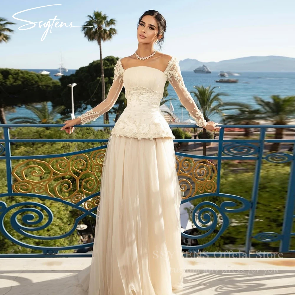 

SSYTENS Exquisite Full Sleeve Wedding Dresses Woman Luxury Bridal Gowns Lace Beading Floor-Length Customized Vestidos De Novia