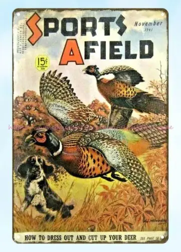 man cave metal art decor 1941 SPORTS AFIELD pheasant hunting metal tin sign