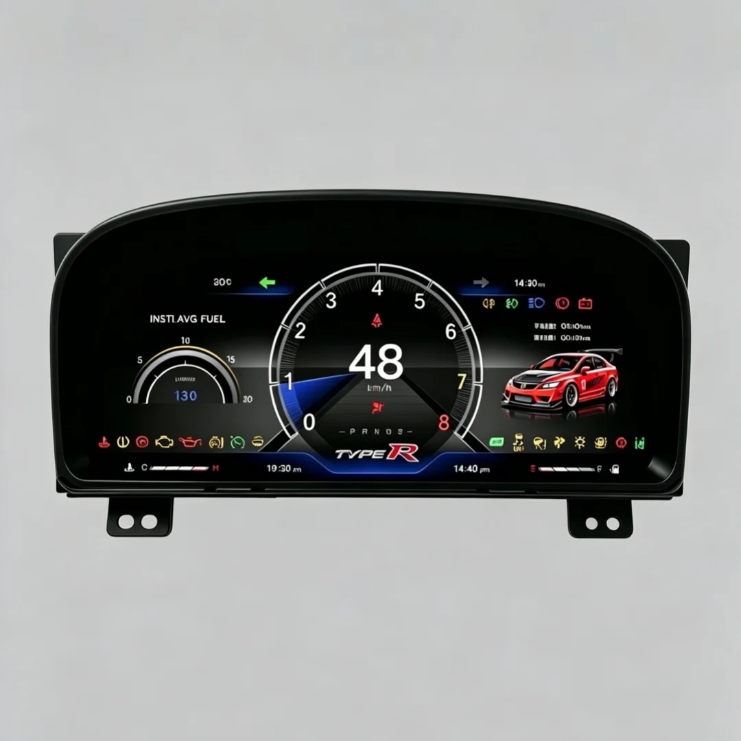12.3 Inch Full LCD Digital Dashboard Type R Interface Instrument Cluster Plug and Play for Honda Civic 8 Generation 2006-2012