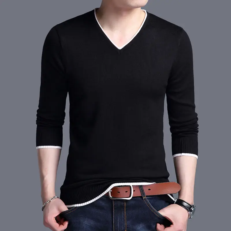 2023 Autumn and Winter Korean Edition Fashion Trend Simple Thin V-neck Long Sleeve Casual Loose Oversized Men's Knitted Sweater