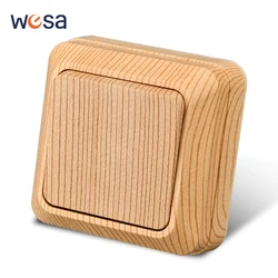 WESA Wood Wall Mount Switch Classic Flame Retardant Plastic Panel 1 Gang 1 Way Vintage Imitation Wooden Color Wall Switch 16A AC