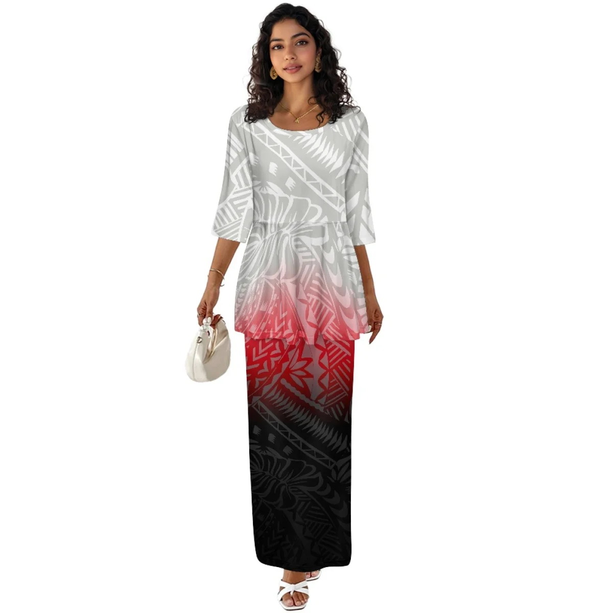 Conjunto de trajes de dos piezas para mujer, Top y faldas personalizados con estampado Tribal polinesio y cuello redondo, Puletasi samoano