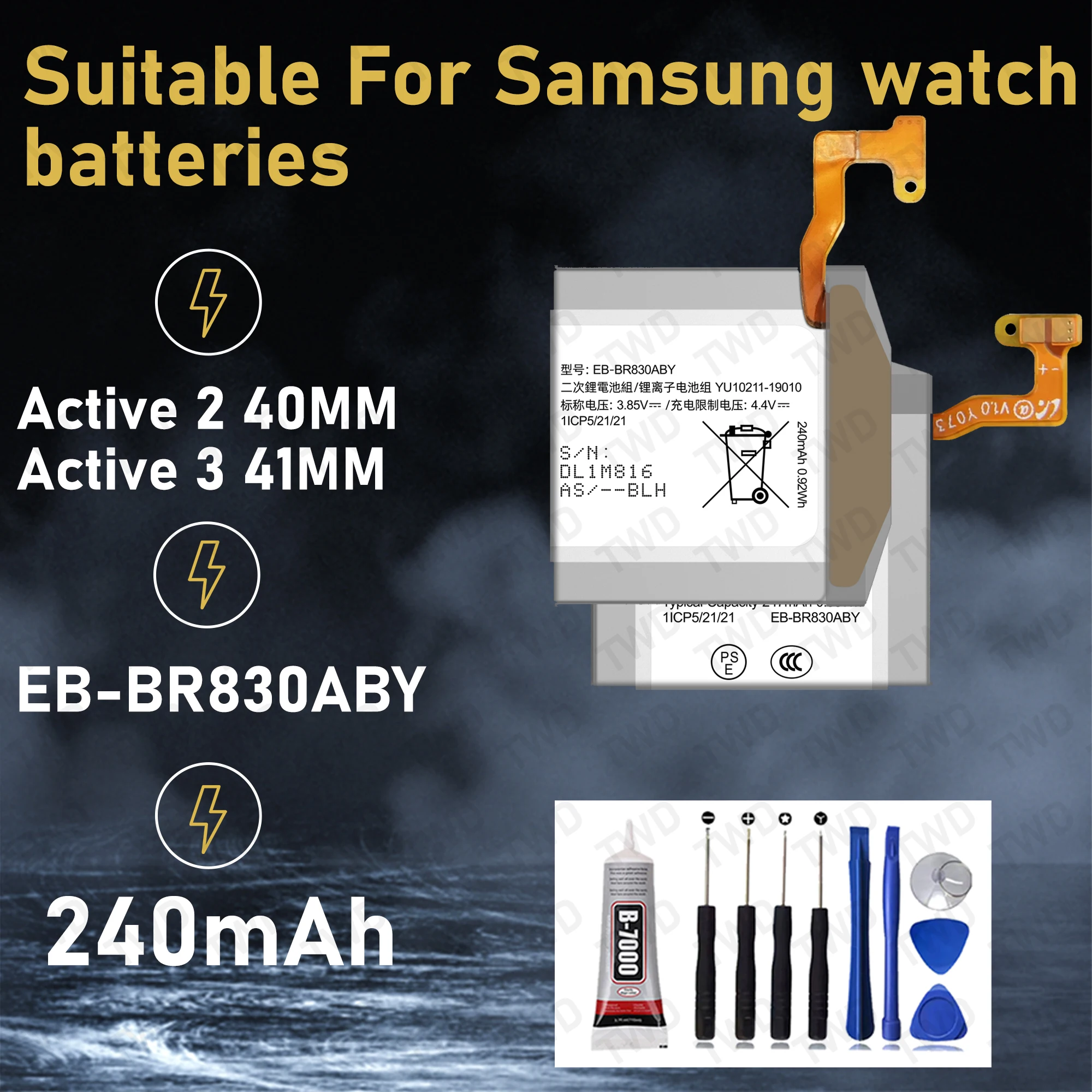 

EB-BR830ABY Аккумулятор большой емкости для часов Samsung Active 2, 40 мм/активный, 3, 41 мм, новые аккумуляторы высокого качества + бесплатные инструменты