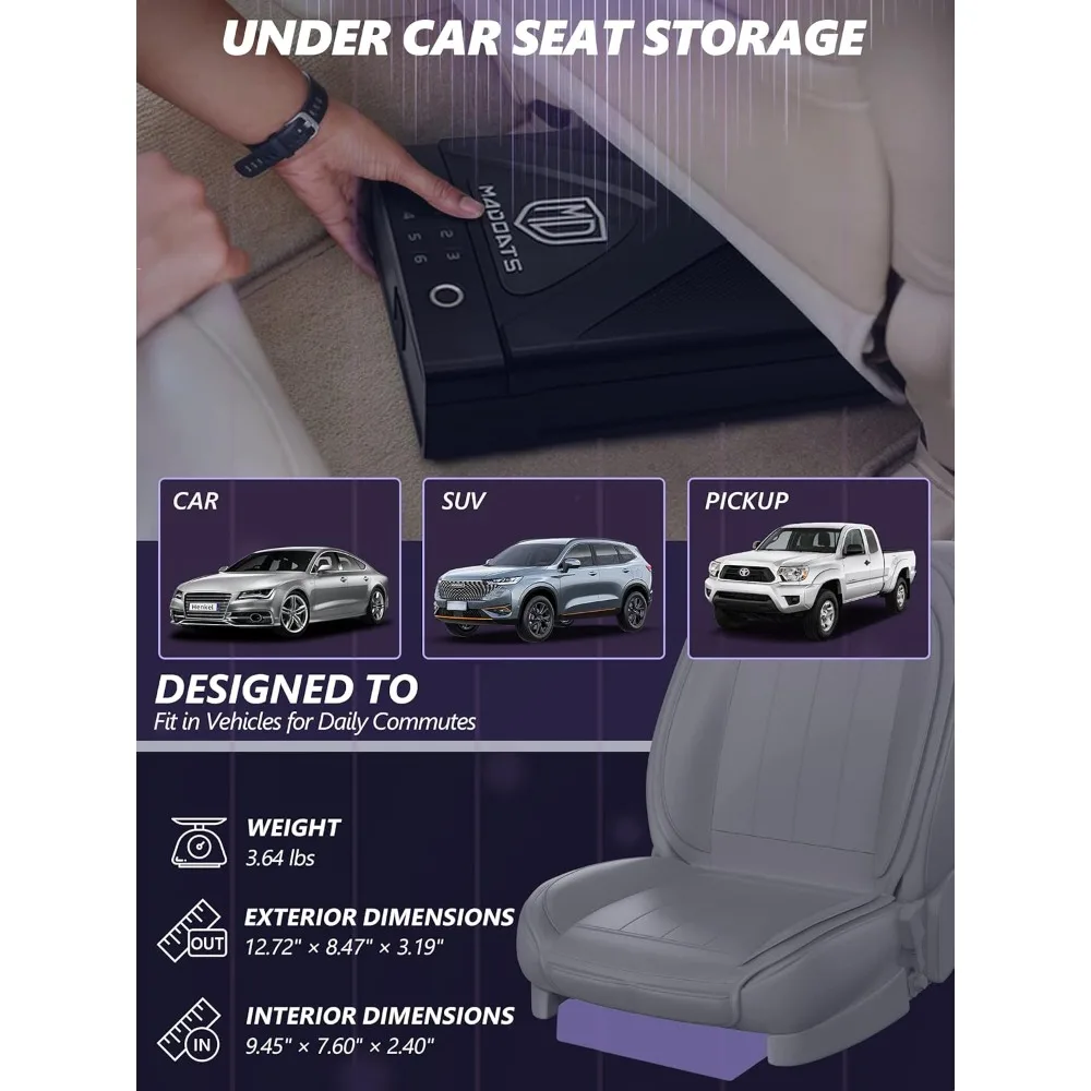 Car Gun Safe, Portable Biometric Safes for Pistols with Cable, Fingerprint & Keypad & Key Access Handgun Lock Box for Vehicle Tr