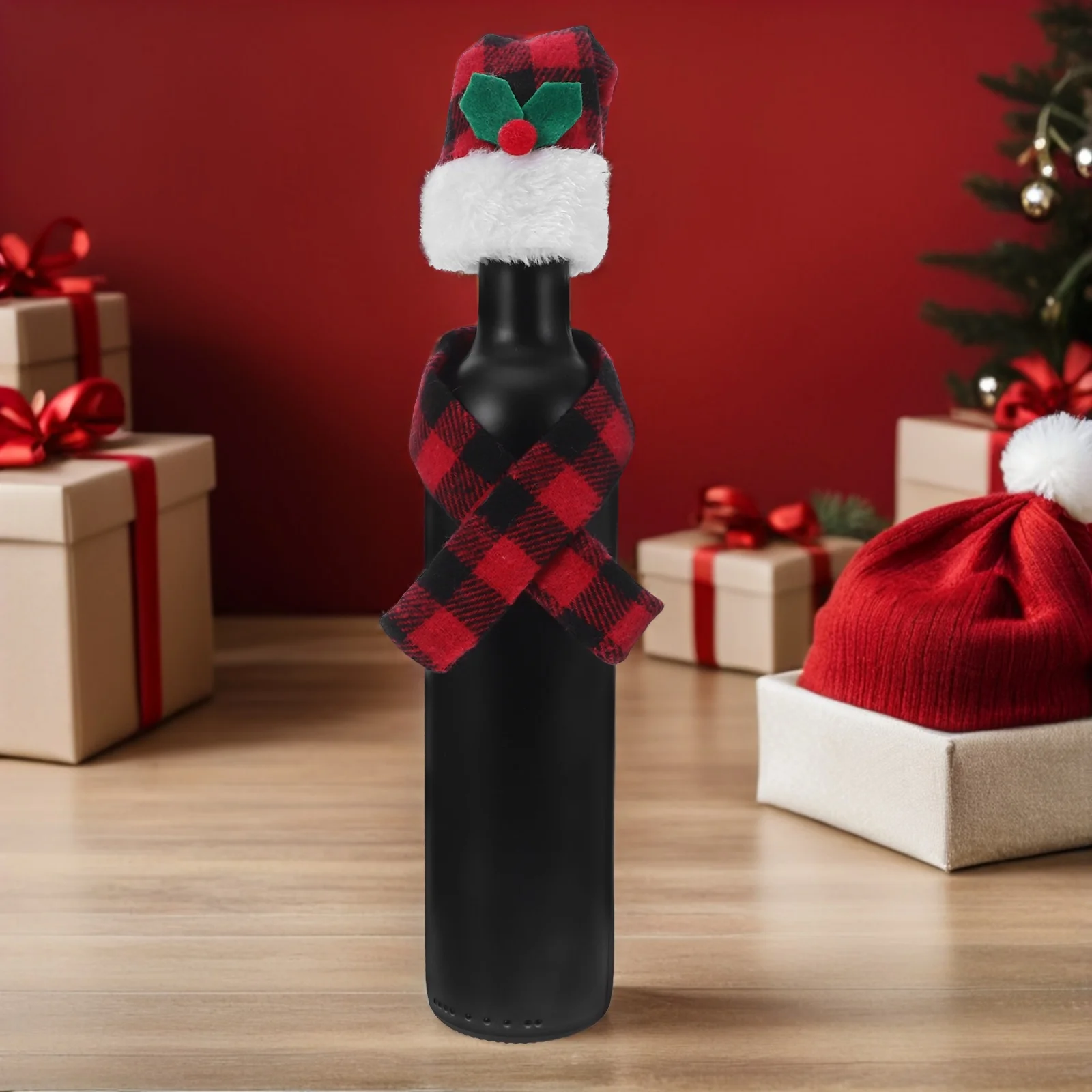 

4 Sets Christmas Decoration Bottle Scarf Holiday Wrap Festive Party Favors Decorations Cloth Santa Hat Supplies