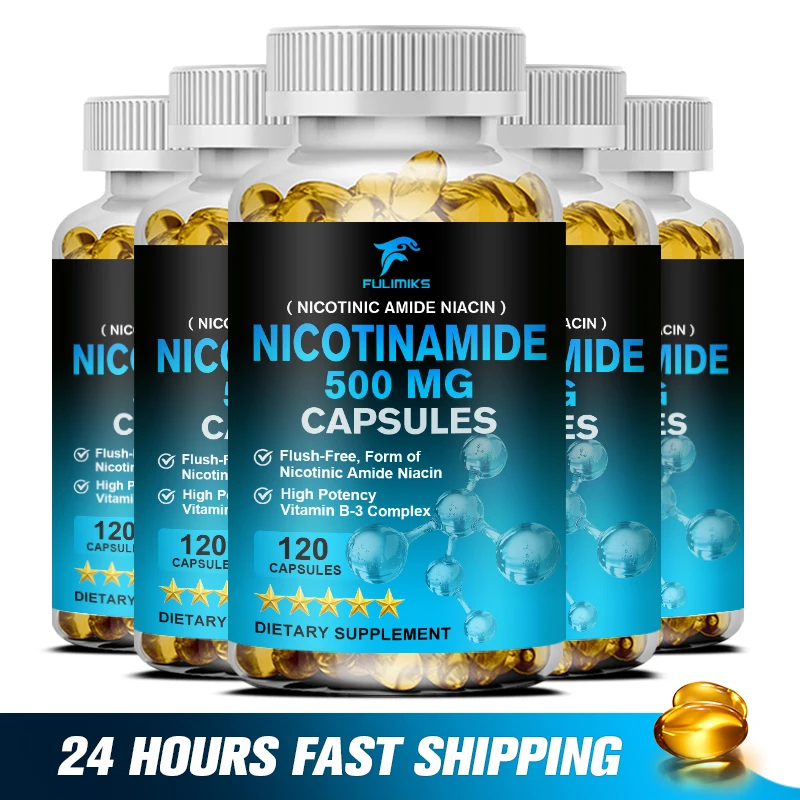 Nicotinamide Vitamin B3 Capsules 500mg, Whitening Skin & Anti-aging NAD Supplement, for Heart Health Antioxidant For Adults