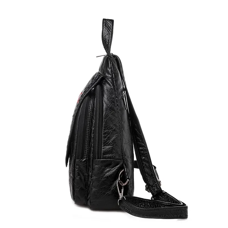 Mochilas de couro PU bordado MJ para mulheres, pequena bolsa de viagem, mochila de couro macio para senhoras, fêmea