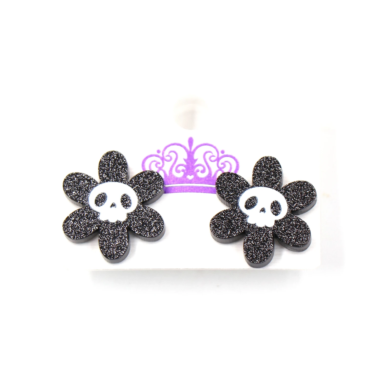 2022 New Flower Skull Stud Earring Black Glitter Halloween Earrings Acrylic Jewelry For Holiday Gift