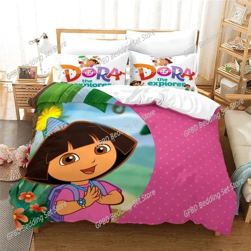 3D Print D-dora Cartoon Explorer Bedding Set Double Twin King Duvet Cover Comforter Pillowcase Boys Girls Adults Bedroom