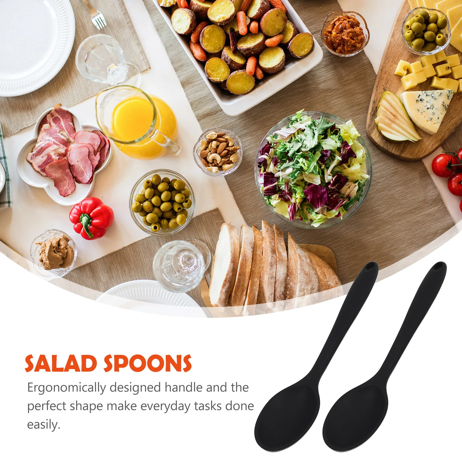 

2pcs Black Large Silicone Cooking Spoons Salad Soup Multipurpose Kitchen Tools Heat Resistant Non Stick Safe