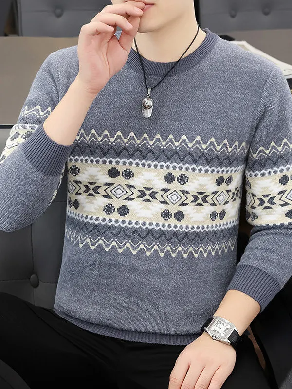 

Yaloo Men's Slim Fit Knitted Sweater Faionable Inner Wear Thermal Base Layer Long Sve Geometric Pattern Breathable Elastic