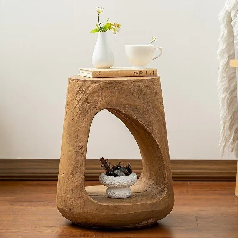 Magnesia clay imitation solid wooden stump, wabi-sabi style creative homestay low stool, bedside corner Japanese-style root-carv