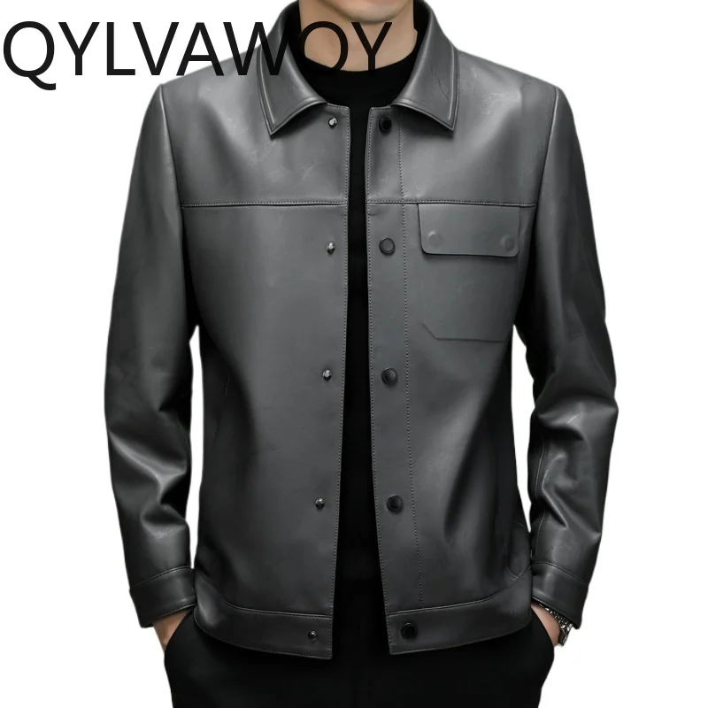 

QYLVAWOY Real Sheepskin Leather Jacket Spring Autumn Leather Jacket Man Slim-fit Jackets Stylish Jackets for Man Fashion Casual