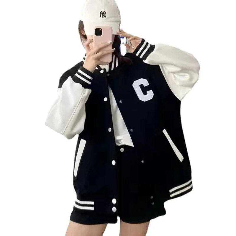 2023 Spring Autumn Women Jacket New Fashion K-pop Baseball Uniform High Street Loose Jackets Coats