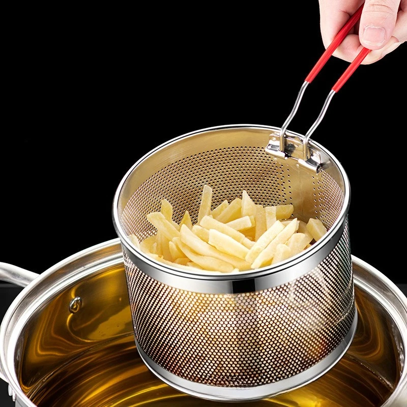 

Корзина для жарки из нержавеющей стали со съемной ручкой, многофункциональная сетка для фильтрации остатков масла, дуршлаг, сетка для жарки картофеля фри