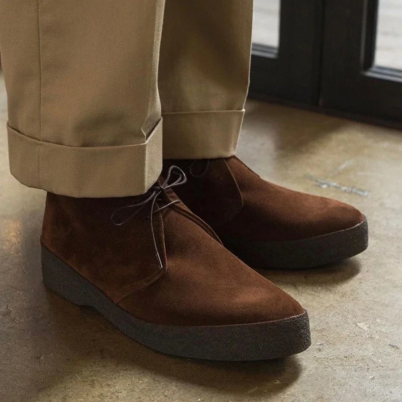 

Big Size Vintage British Handmade Men Ankle Boots Spring Autumn Cow Leather Platform Shoes Lace-up Desert Boots Business Work