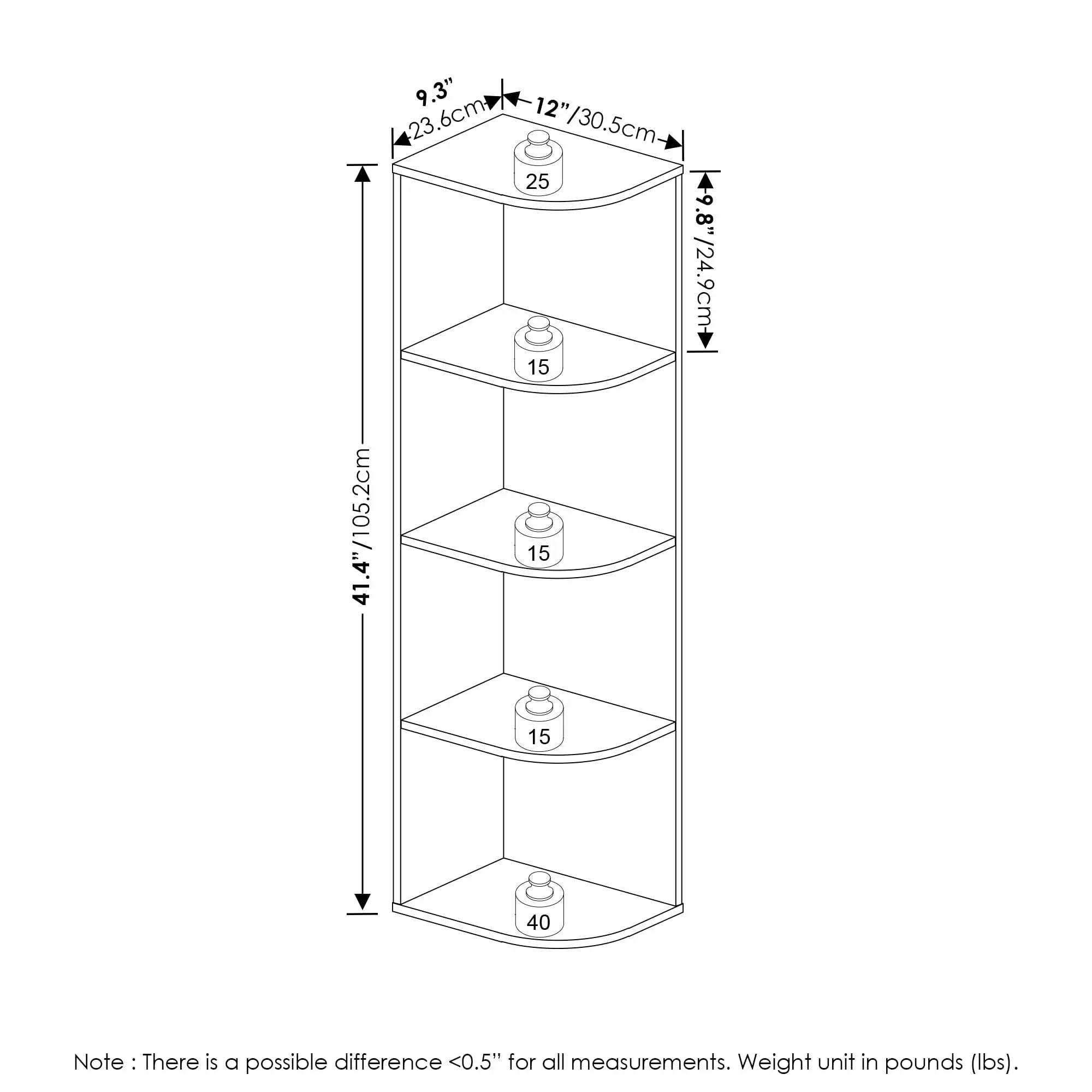 Furinno Pasir-Estante aberta, carvalho francês, canto 4-Tier