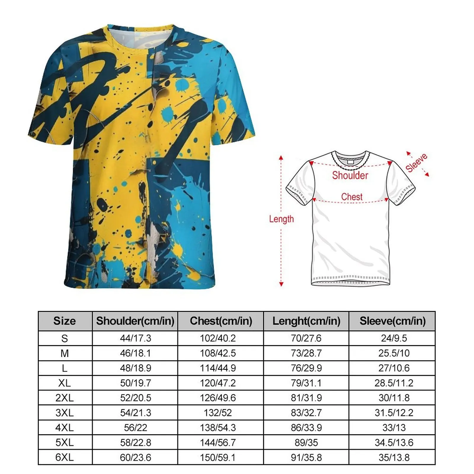 Original T-Shirt Swedish Flag Splatter Graffiti Print T Shirts  Y2K Fun Vintage Tees For Mens Short Sleeves Design Big Size Tops