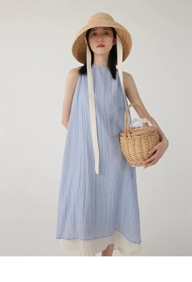 Vestidos sem mangas feminino y2k rosa outono a céu aberto oco perspectiva pura ilusão transparente sensual all-match