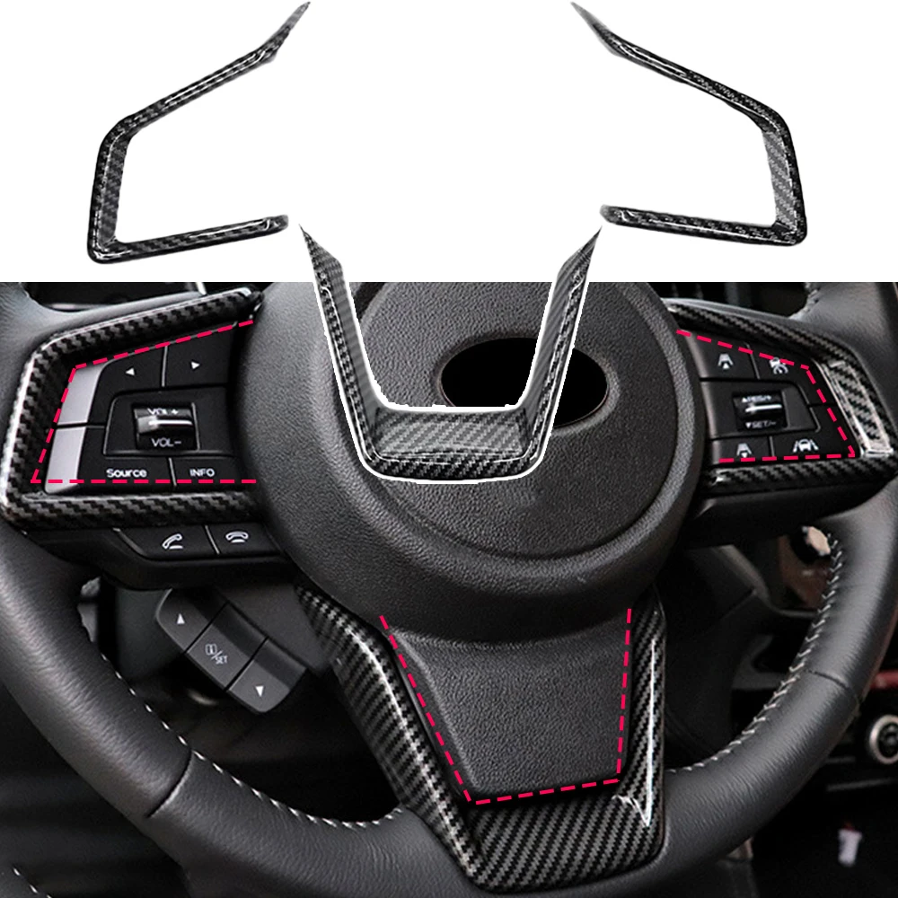 3 Stück Carbonfaser-Lenkradabdeckung, dekorative Zierleiste für Subaru Crosstrek 2020–2024, rot/gelbe Innenraumaufkleber – Detail 1