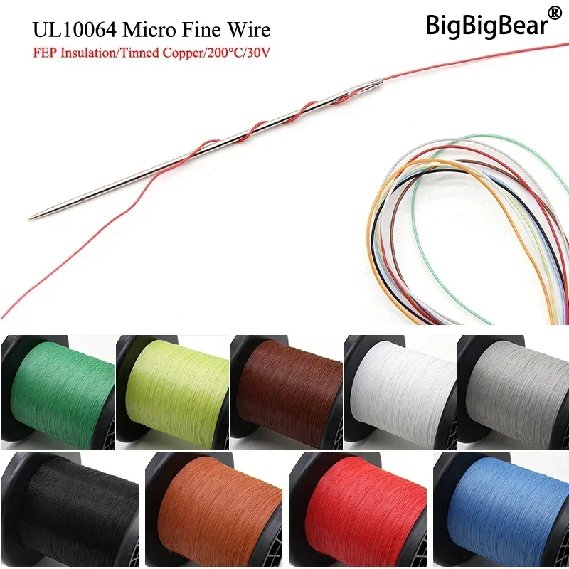 

100/200/500M UL10064 PTFE Wire 40/36/34/32/30/28/26AWG PEP Plastic Solder High Conductivity Copper Cable Fine Micro Litz Wires