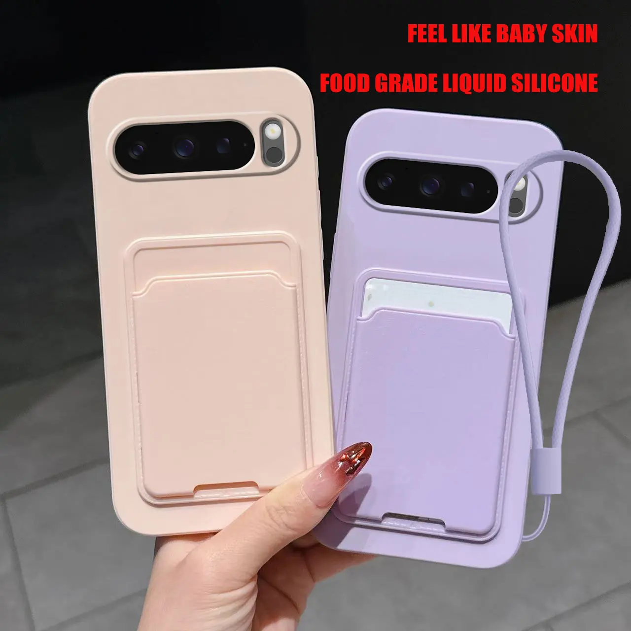 Funda para Google Pixel 10 Pro 9 8, Funda Protectora de Silicona Líquida con Tarjetero, Funda Protectora Suave para Teléfono, Funda con Bolsillo Trasero a Prueba de Golpes para 10 Pro XL