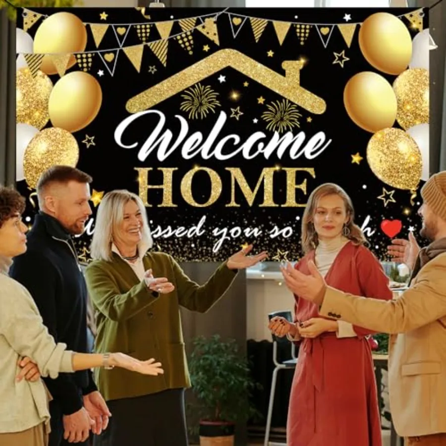 Welcome Home Decorations Kit 5.9x3.6Ft Welcome Home Banner 18PCS 'Missed You' Balloons Military Homecoming Party Supplies in Bl